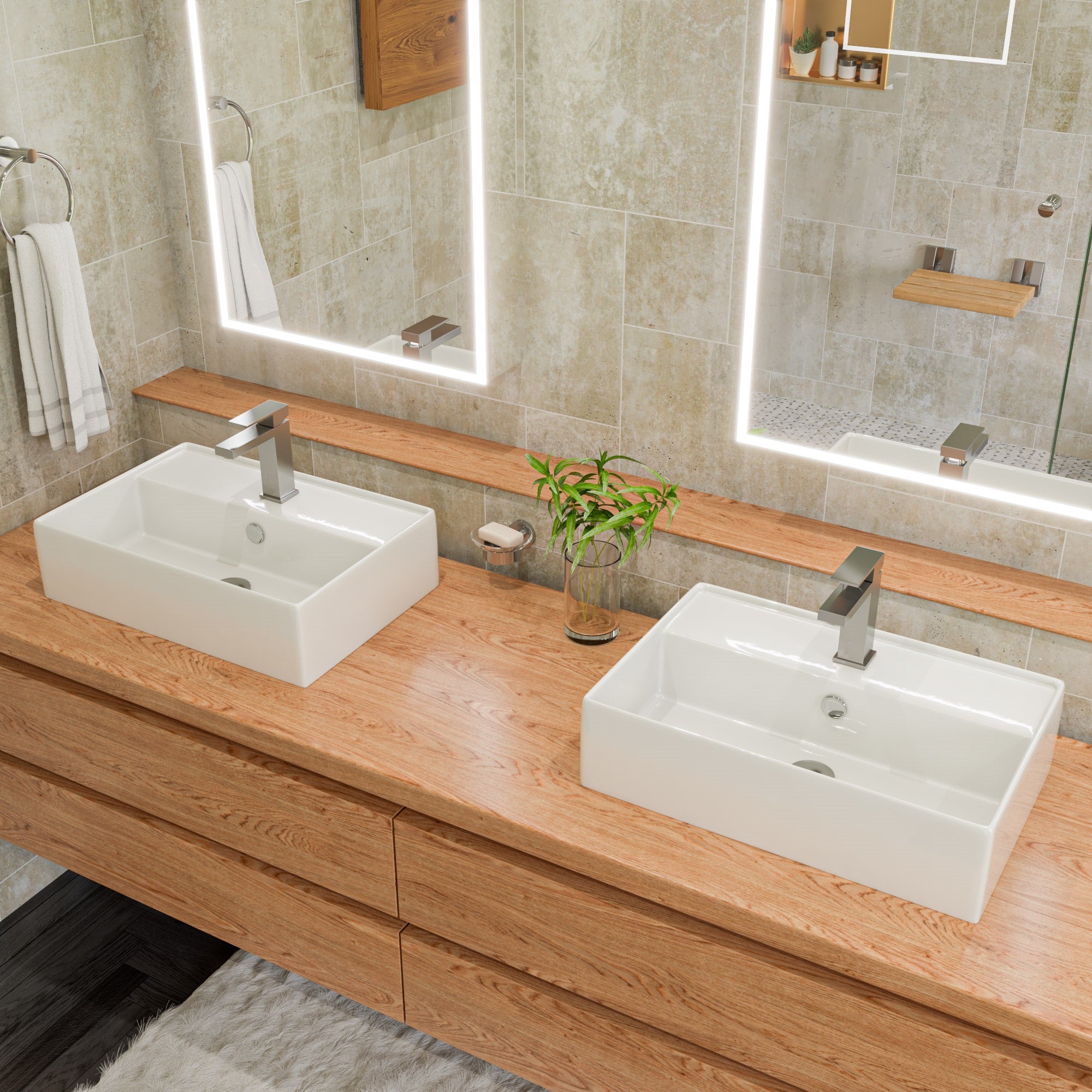 ALFI brand 23.38" x 15.75" Rectangle Above Mount Porcelain Bathroom Sink, White, 1 Faucet Hole, ABC901-W