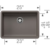 Blanco Precis 25" Undermount Silgranit Kitchen Sink, Volcano Gray, No Faucet Hole, 443119
