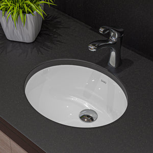 Alternate Image for Eago 17.75" x 15" Oval Under Mount Porcelain Bathroom Sink, White, No Faucet Hole, BC224