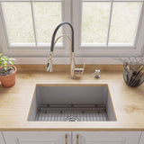 ALFI brand 27" Under Mount Fireclay Kitchen Sink, Gray Matte, No Faucet Hole, ABF2718UD-GM
