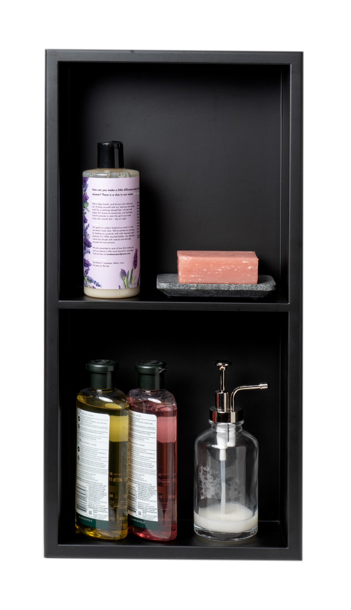 ALFI brand ABNC1224-BLA 12 x 24 Black Matte Stainless Steel Vertical Double Shelf Bath Shower Niche, 20 Gauge