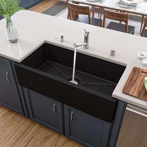 Alternate Image for ALFI 36" Single Bowl Fireclay Farmhouse Kitchen Sink, Black Matte, Reversible, AB3618HS-BM
