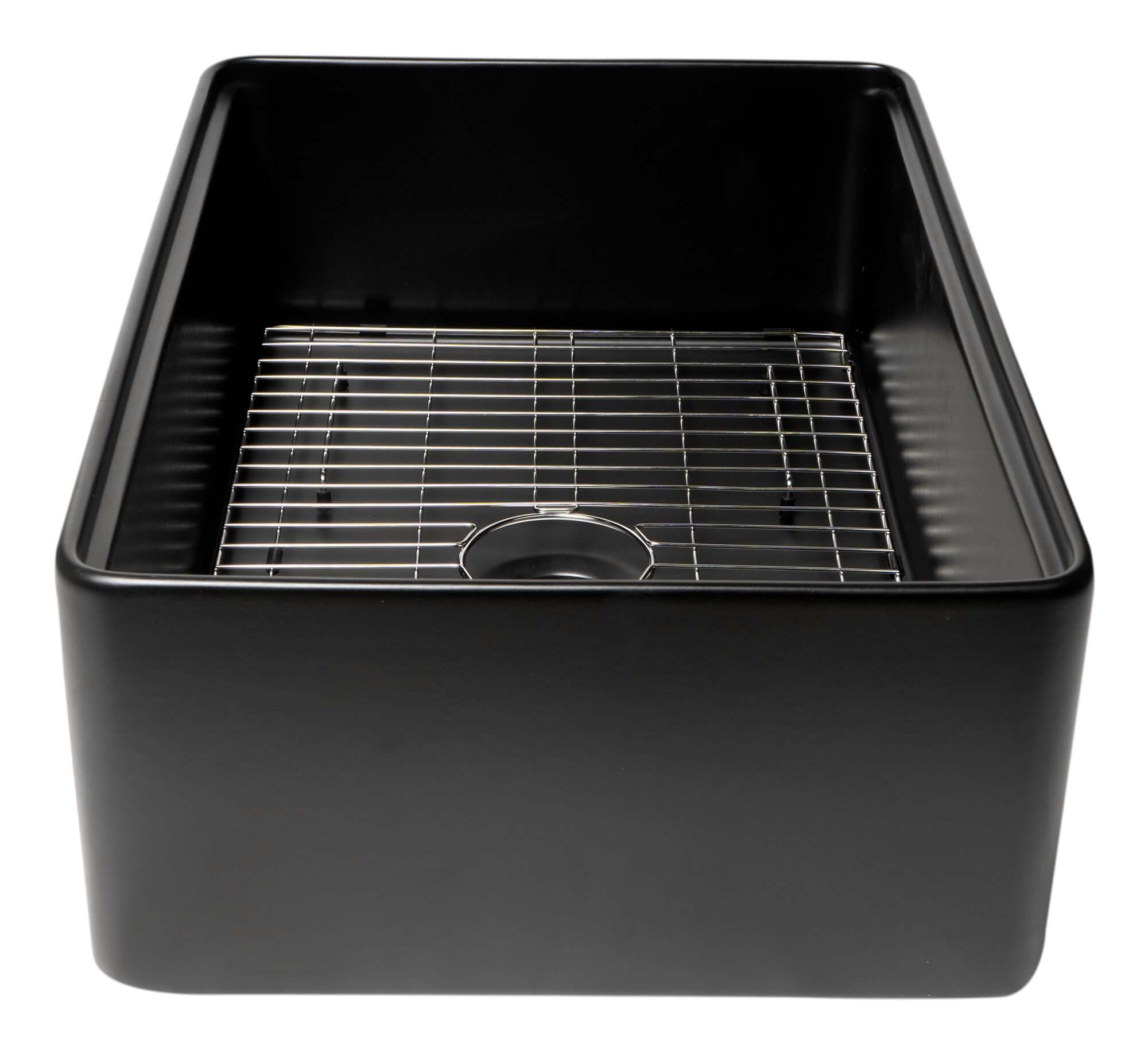 ALFI brand 30" Fireclay Workstation Farmhouse Step Rim Sink with Accessories, Black Matte, No Faucet Hole, ABFS3020-BM