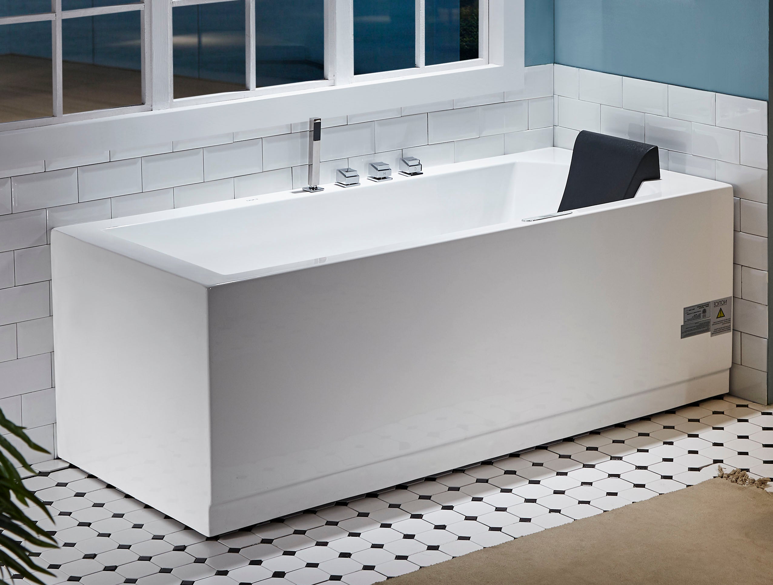 Eago 71" Acrylic Corner Rectangle Bathtub with Fixtures, White, AM154ETL-L6