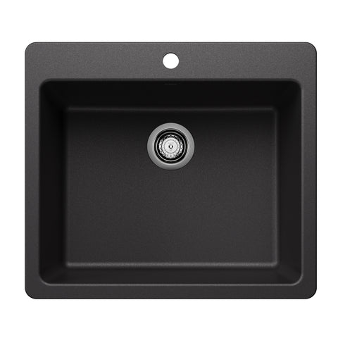 Blanco Liven 25" Dual Mount Silgranit Kitchen Sink, Anthracite, 1 Faucet Hole, 443219