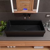 ALFI brand 35.5" x 17.75" Rectangle Above Mount or Semi Recessed Fireclay Bathroom Sink, Black Matte, No Faucet Hole, AB36TRBM