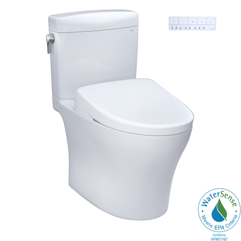 TOTO WASHLET+ Aquia IV Cube Two-Piece Elongated Dual Flush 1.28 and 0.9 GPF Toilet with Auto Flush S7 Contemporary Bidet Seat, Cotton White, Vitreous China|Plastic, MW4364726CEMFGNA#01