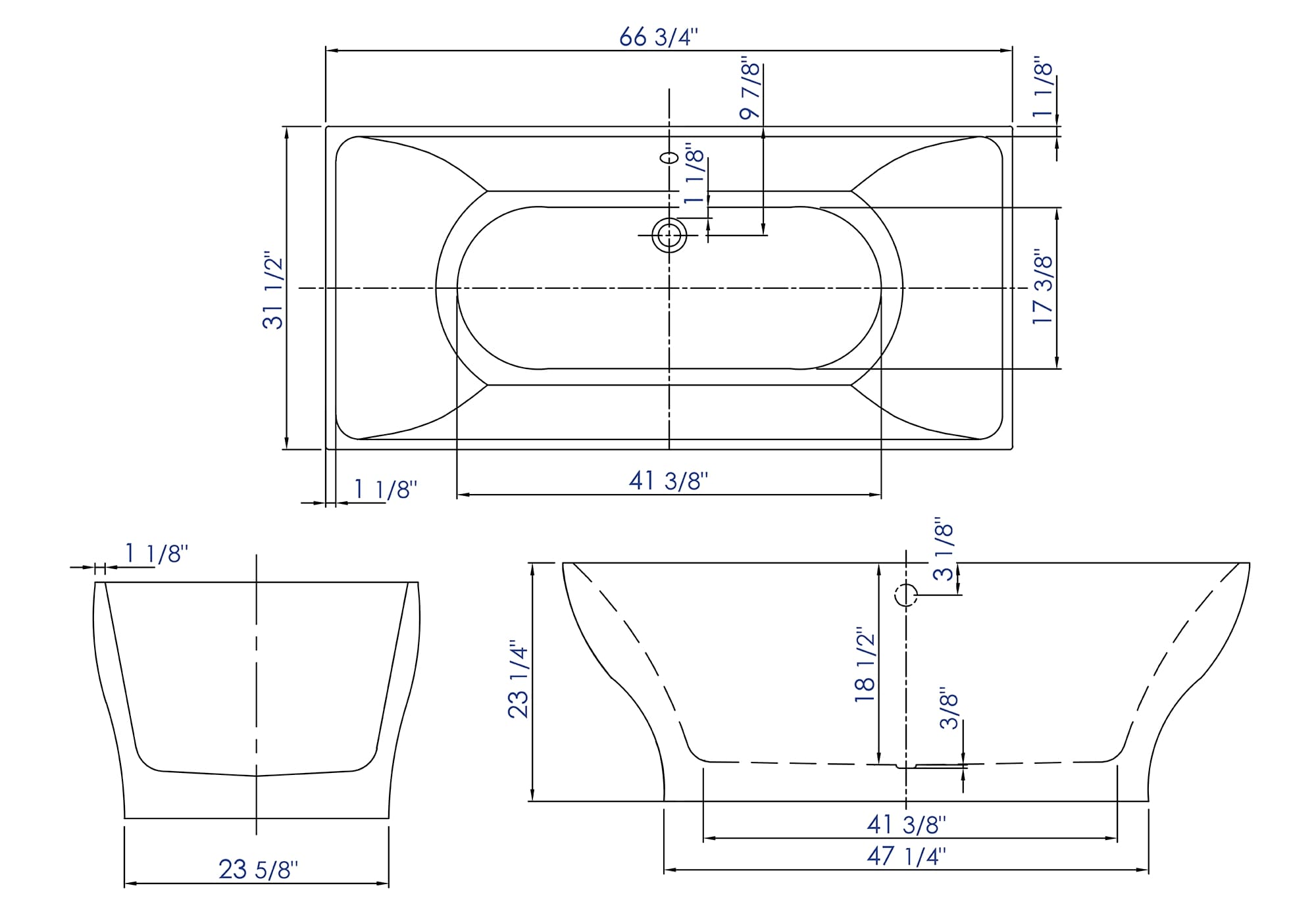 Alternative View of ALFI brand 67" Acrylic Free Standing Rectangle Soaking Bathtub, White, AB8840