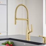 Blanco Rivana Semi-Pro Pull-Down Dual-Spray Kitchen Faucet, Satin Gold, 1.5 GPM, Brass, 442984