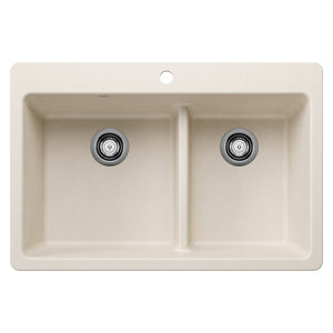 Alternate Image for Blanco Liven 33" Dual Mount Silgranit Kitchen Sink, 60/40 Double Bowl, Soft White, 1 Faucet Hole, 443217