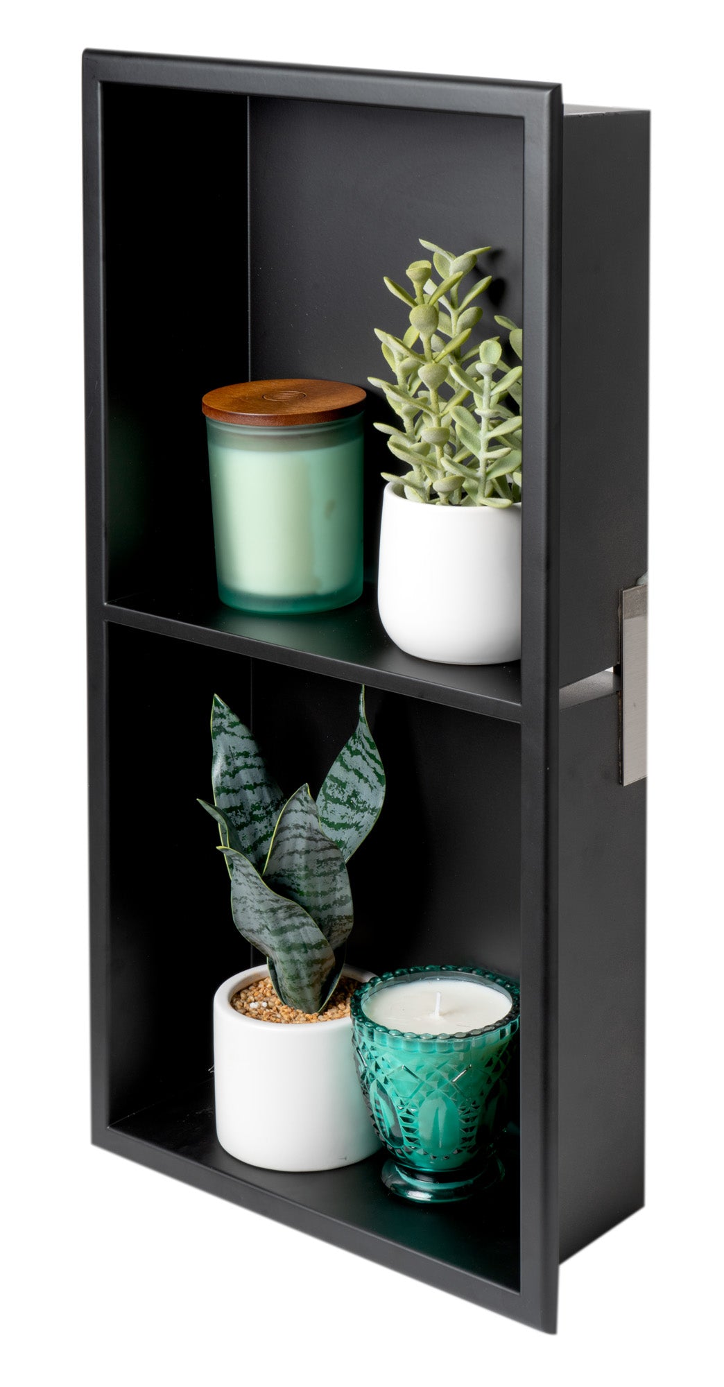 ALFI brand ABNC1224-BLA 12 x 24 Black Matte Stainless Steel Vertical Double Shelf Bath Shower Niche, 20 Gauge