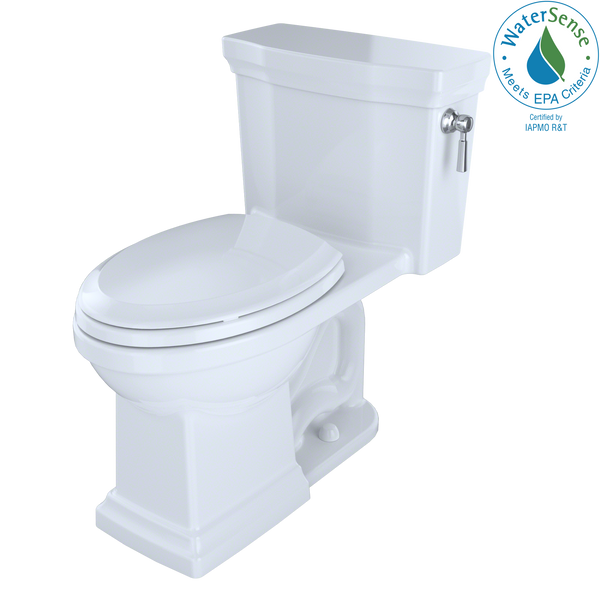 TOTO Promenade II One-Piece Elongated 1.28 GPF Universal Height Toilet with CEFIONTECT and Right-Hand Trip Lever, Cotton White, Vitreous China, MS814224CEFRG#01