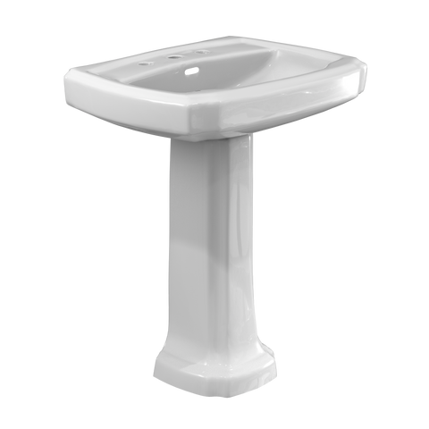 TOTO Guinevere 27-1/8" x 19-7/8" Rectangular Pedestal Bathroom Sink for 8 Inch Center Faucets, Cotton White, Vitreous China, LPT970.8#01