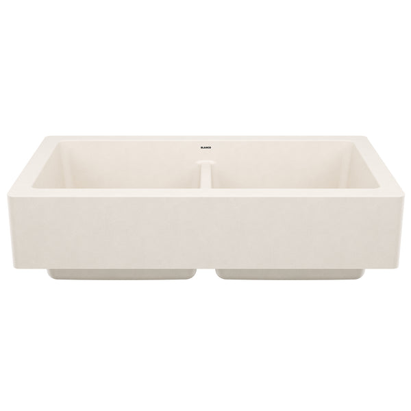 Blanco Vintera 33" Silgranit Farmhouse Sink, 50/50 Double Bowl, Soft White, No Faucet Hole, 527409