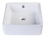 Eago 15" x 15" Square Above Mount Porcelain Bathroom Sink, White, No Faucet Hole, BA130