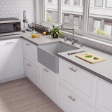 ALFI brand 24" Fireclay Farmhouse Sink, Gray Matte, No Faucet Hole, ABF2418-GM