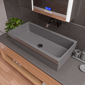 Alternate Image for ALFI brand 35.5" x 17.75" Rectangle Above Mount or Semi Recessed Fireclay Bathroom Sink, Gray Matte, No Faucet Hole, AB36TRGM