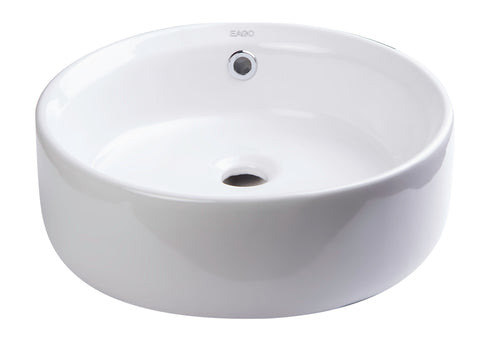 Eago 15.75" x 15.75" Round Above Mount Porcelain Bathroom Sink, White, No Faucet Hole, BA129