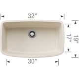Blanco Valea 32" Undermount Silgranit Kitchen Sink, Soft White, No Faucet Hole, 443091
