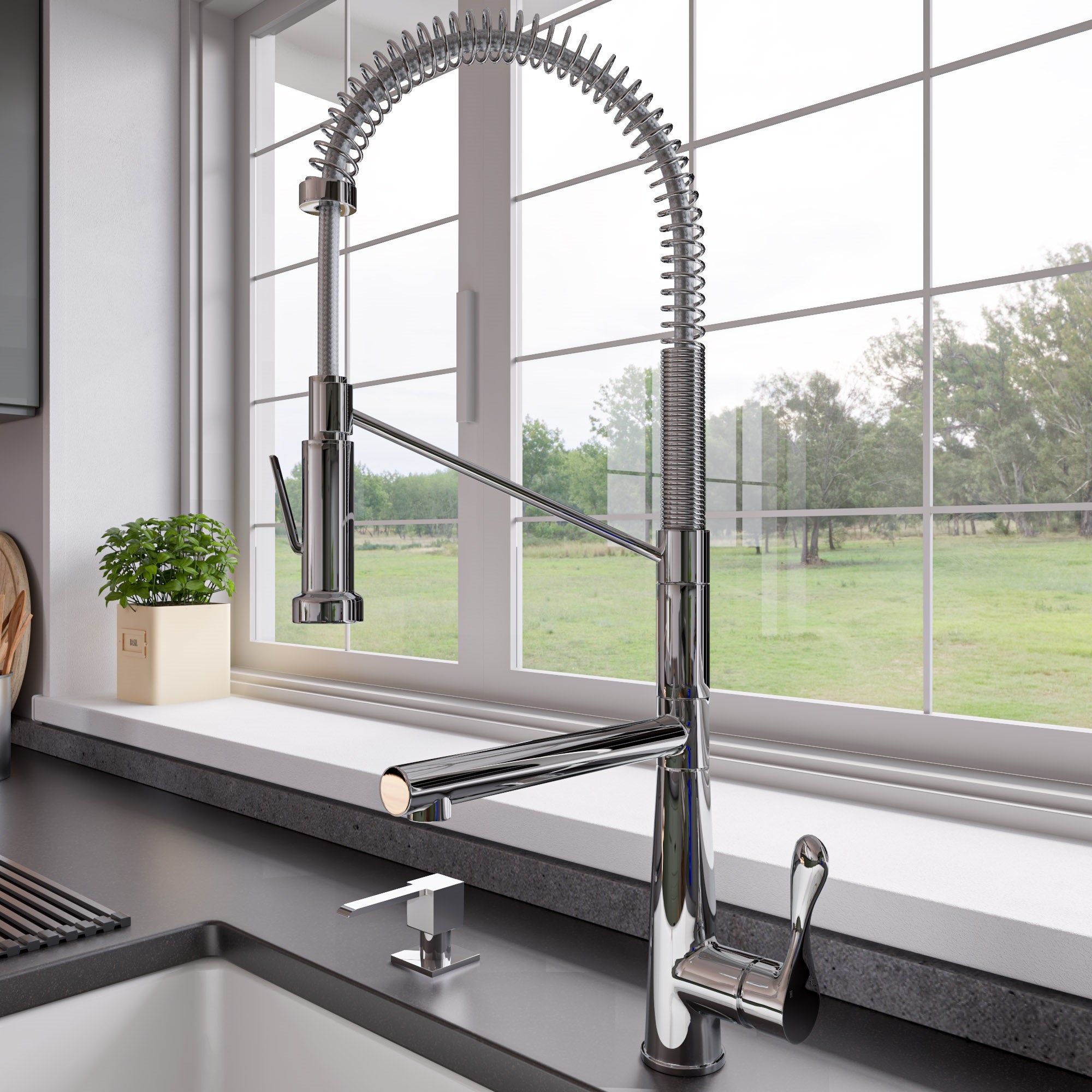 ALFI brand 1.7 GPM Lever Gooseneck Double Spout Touch Kitchen Faucet, Modern, Gray, Polished Chrome, ABKF3787-PC