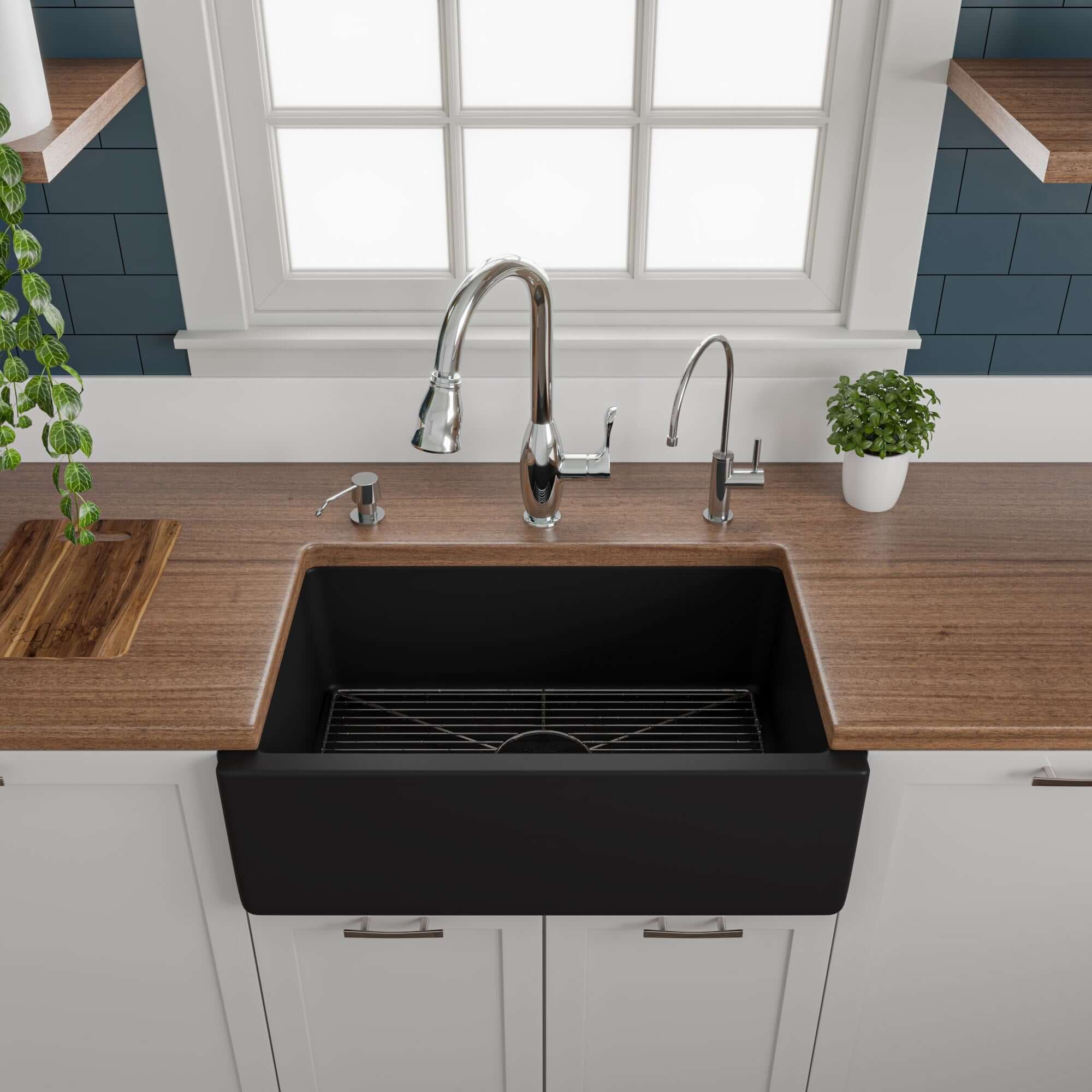 ALFI brand 30" Fireclay Farmhouse Sink, Black Matte, No Faucet Hole, AB3018HS-BM