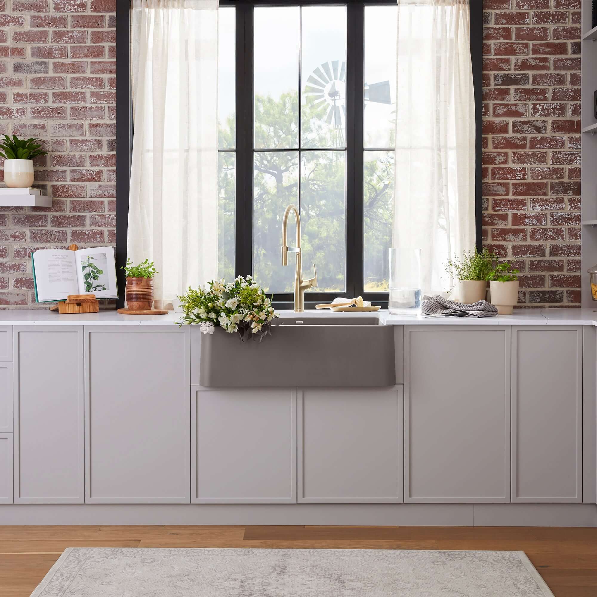 Blanco Ikon 33" Silgranit Farmhouse Sink, Volcano Gray, No Faucet Hole, 443114