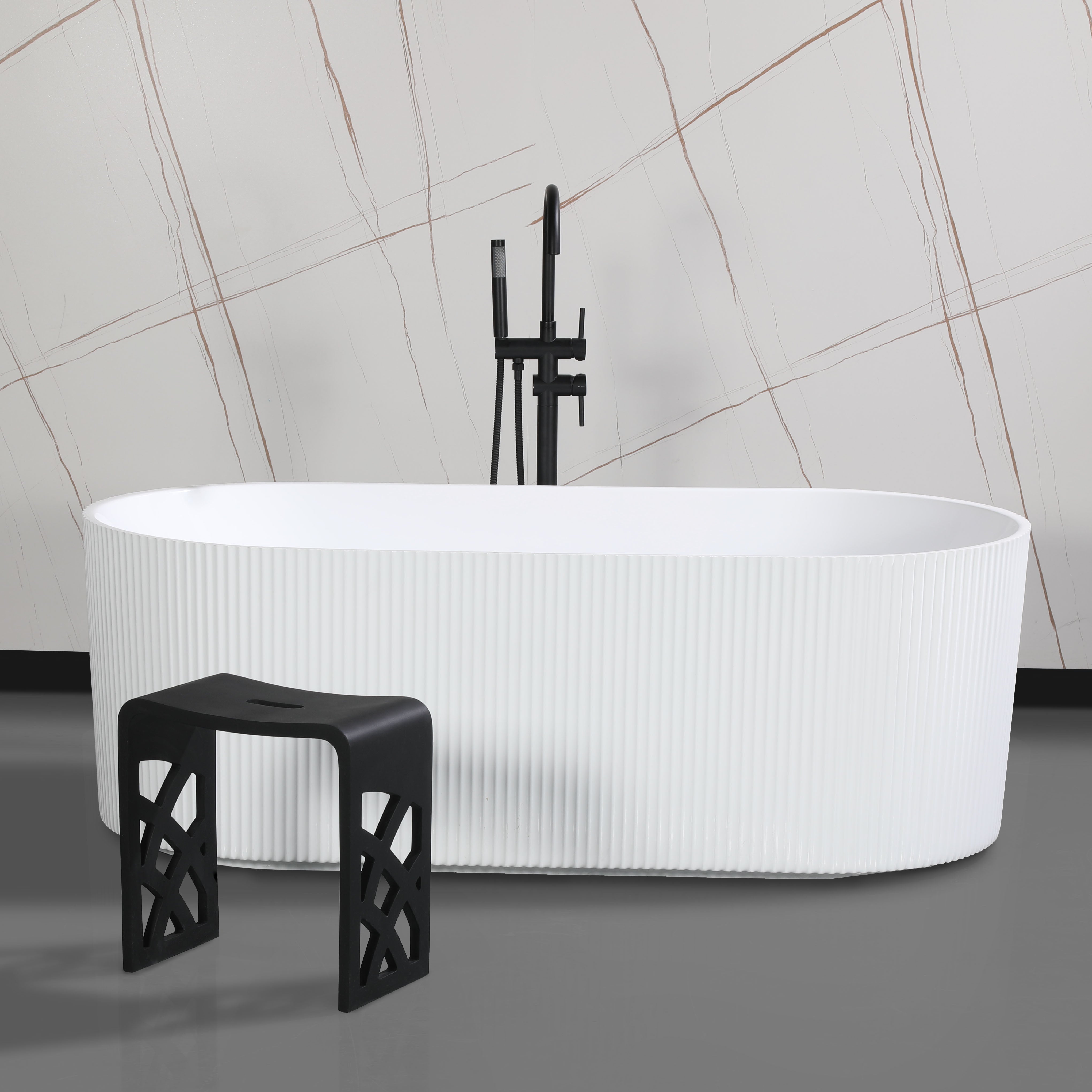 ALFI brand ABST88BM Black Matte Solid Surface Resin Bathroom / Shower Stool