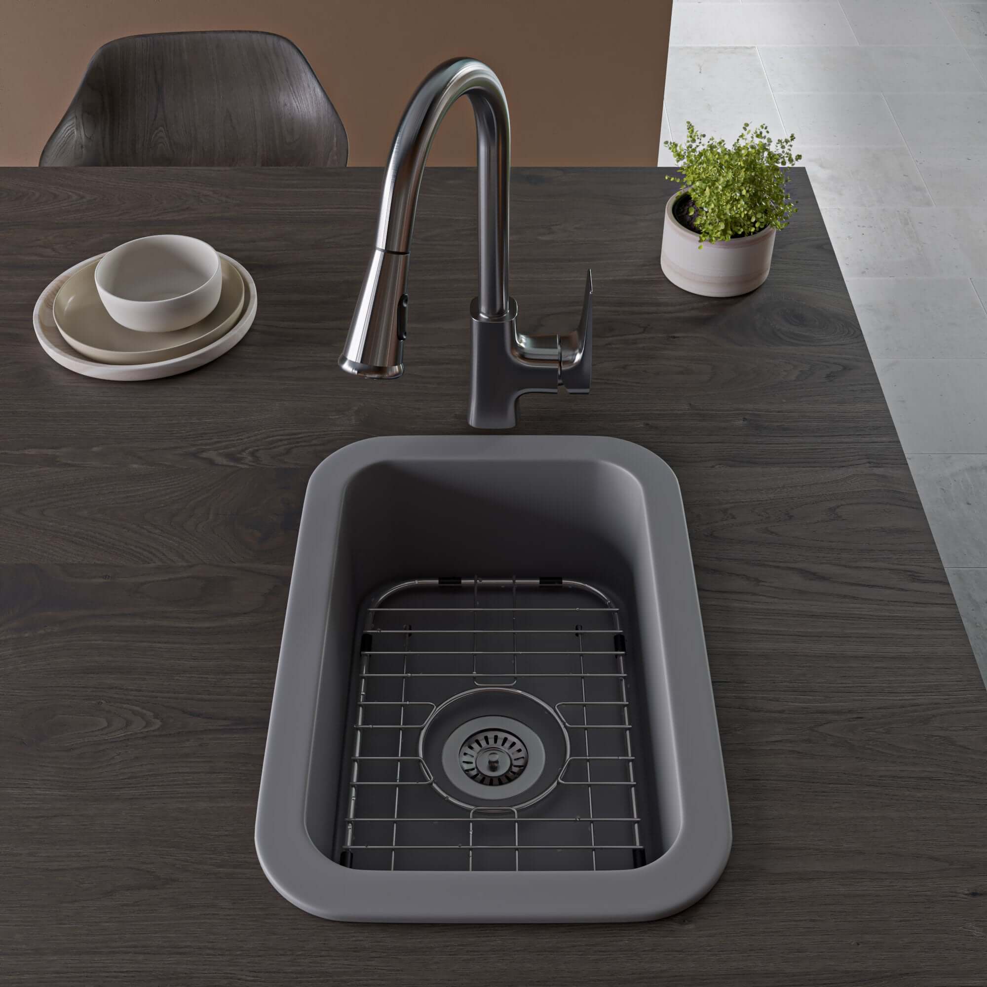 ALFI brand 19 rectangle fireclay bar/prep sink gray matte product image