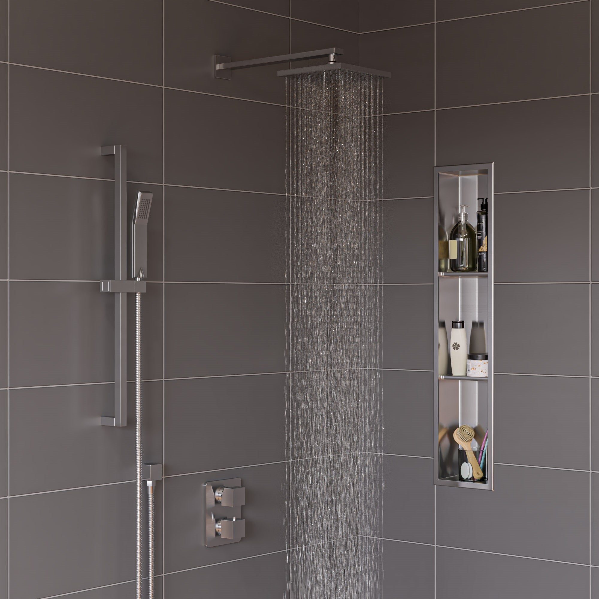 Alternative View of ALFI brand AB2830-BN Brushed Nickel 2 Way Thermostatic Square Shower Set, Brass