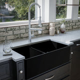 Karran Fireclay 33" Fireclay Farmhouse Sink with Accessories, 60/40 Double Bowl, Matte Black, FCP33DBMB