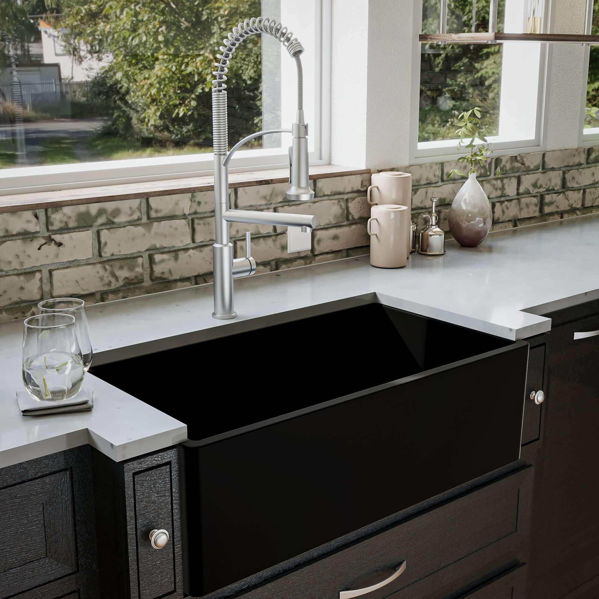 Karran Fireclay 33" Fireclay Farmhouse Sink with Accessories, Matte Black, FCP33SBMB