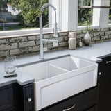 Karran Fireclay 33" Fireclay Farmhouse Sink with Accessories, 60/40 Double Bowl, White, FCP33DBWH