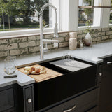 Karran Fireclay 33" Fireclay Workstation Farmhouse Sink with Accessories, 60/40 Double Bowl, Matte Black, FCWSF33DBMB-PK1