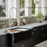 Karran Fireclay 33" Fireclay Workstation Farmhouse Sink with Accessories, 60/40 Double Bowl, Matte Black, FCWSF33DBMB-PK1