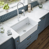 Karran Fireclay 30" Fireclay Workstation Farmhouse Sink with Accessories, White, FCWSF30SBWH-PK1