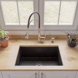 ALFI brand 27" Under Mount Fireclay Kitchen Sink, Black Matte, No Faucet Hole, ABF2718UD-BM