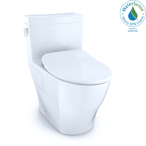 TOTO Legato One-Piece Elongated 1.28 GPF Toilet with CEFIONTECT and SoftClose Seat, WASHLET+ Ready, Cotton White, Vitreous China, MS624234CEFG#01