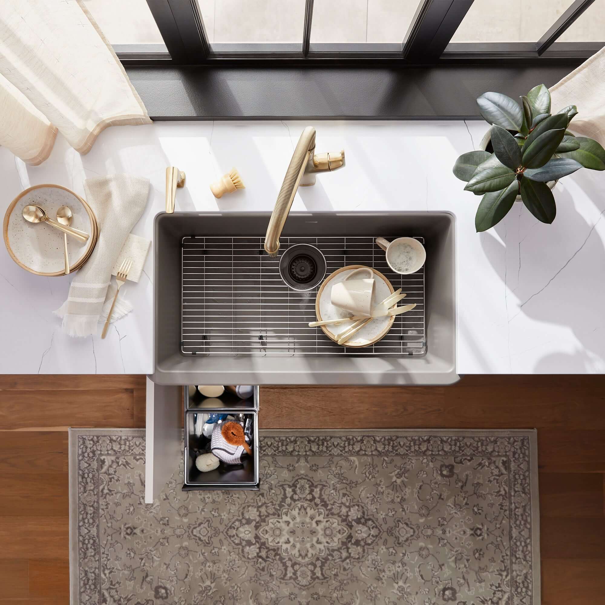 Blanco Ikon 33" Silgranit Farmhouse Sink, Volcano Gray, No Faucet Hole, 443114