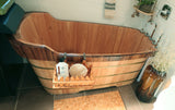 ALFI brand 59" Rubber Wood Free Standing Rectangle Bathtub with Chrome Tub Filler, Natural Wood, AB1148