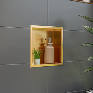 Alternate Image for ALFI brand ABNP1212-BG 12" x 12" Brushed Gold PVD Stainless Steel Square Single Shelf Shower Niche, 20 Gauge