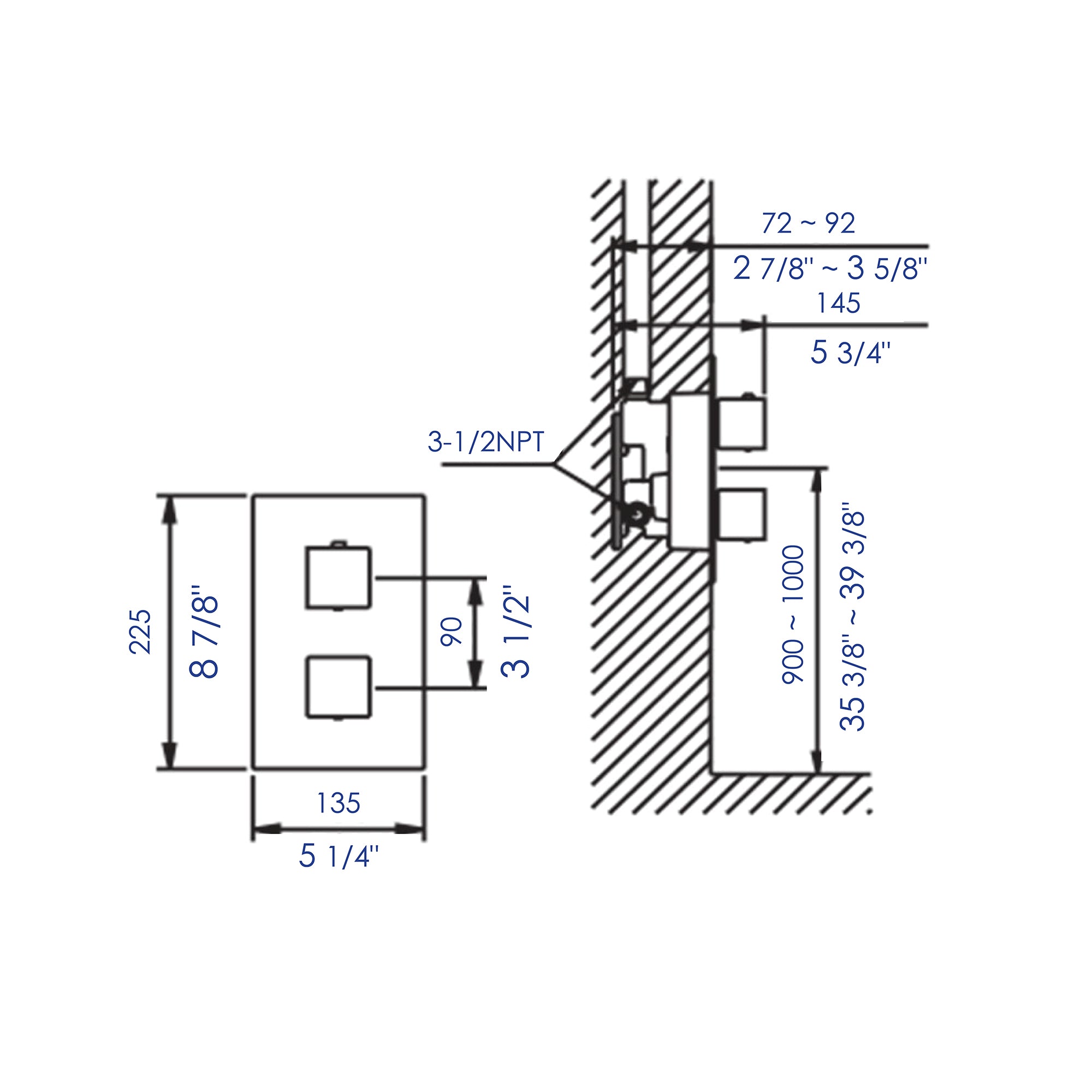 ALFI brand AB2601-PC Polished Chrome Square Knob 1 Way Thermostatic Shower Mixer, Brass