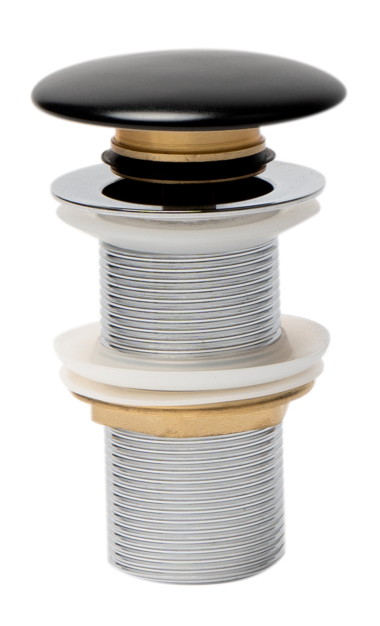 ALFI brand Brass, AB8055-BM Black Matte Ceramic Mushroom Top Pop Up Drain for Sinks without Overflow