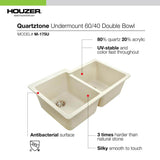 Houzer 33" Granite Undermount 60/40 Double Bowl Kitchen Sink, Mocha, M-175U MOCHA