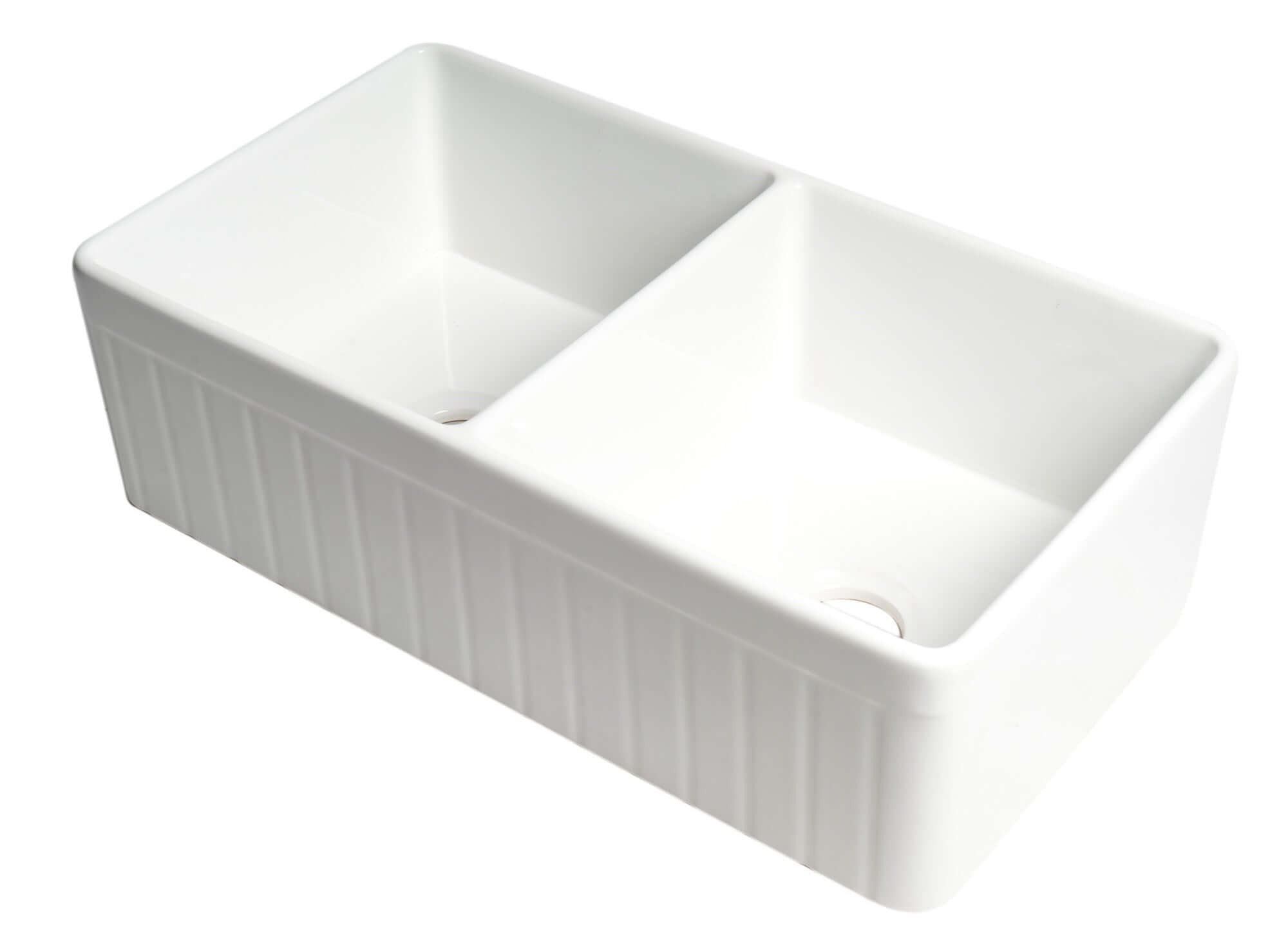 ALFI brand 33" Fireclay Farmhouse Sink, 50/50 Double Bowl, White, No Faucet Hole, ABF3318D-W
