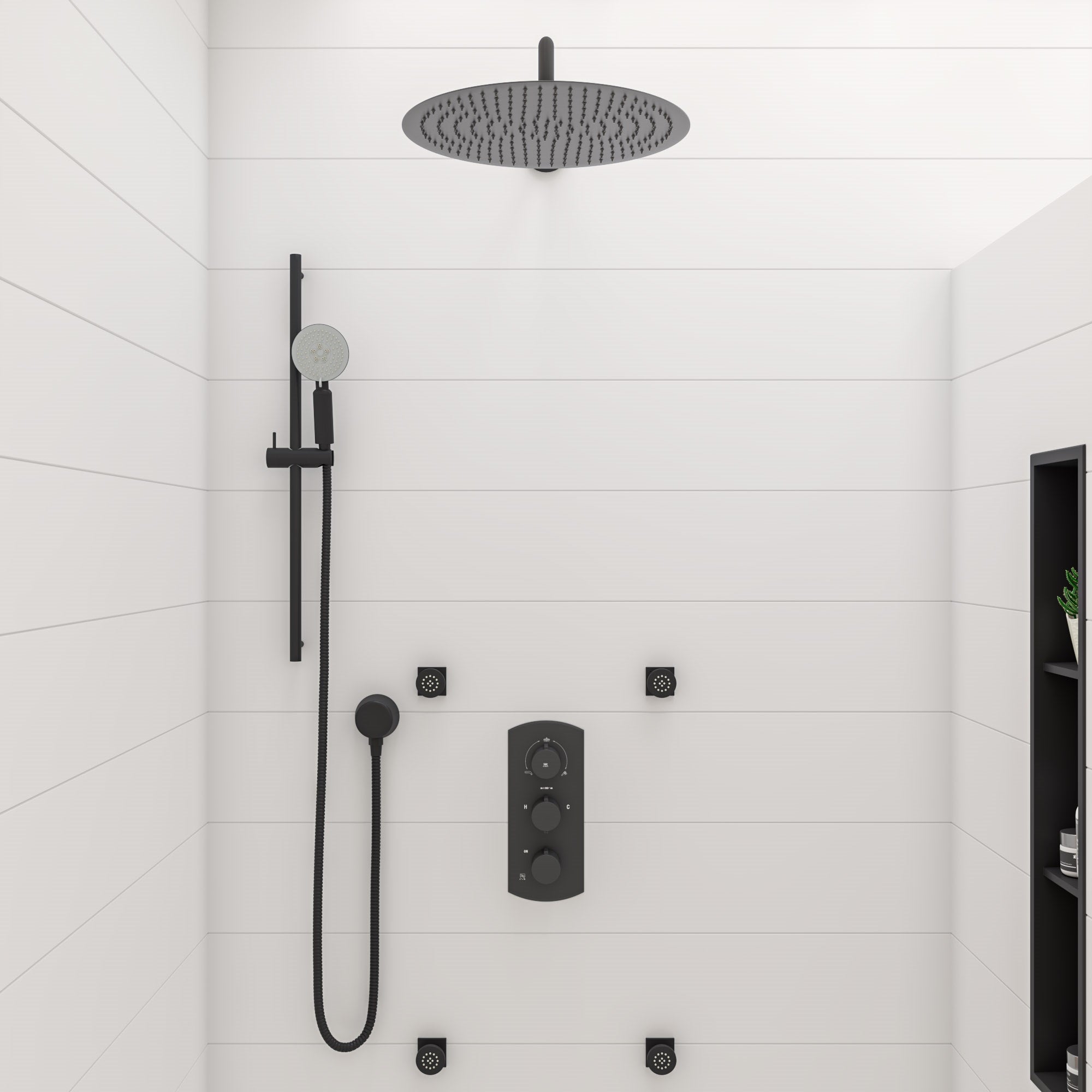 ALFI brand RAIN16R-BM Matte Black Stainless Steel 16" Round Ultra-Thin Rain Shower Head, Black Matte