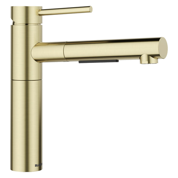 Blanco Alta II Low Arc Pull-Out Dual-Spray Kitchen Faucet, Satin Gold, 1.5 GPM, Brass, 527561