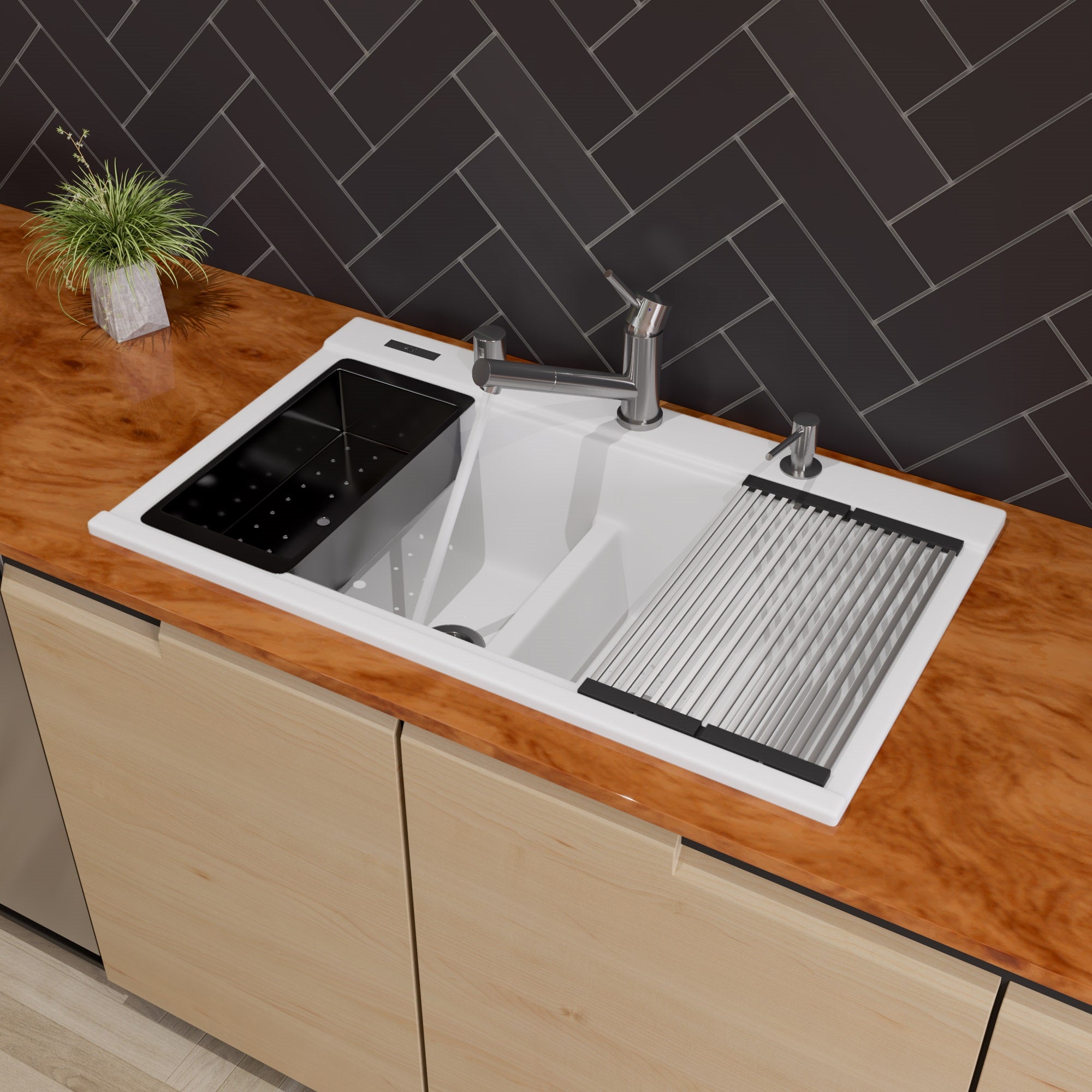 ALFI Solid Brushed Stainless Steel Pull Out Single Hole Kitchen Faucet, AB2025-BSS