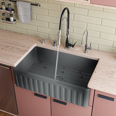 ALFI brand 33" Fireclay Farmhouse Sink, Concrete, ABCO3320SB