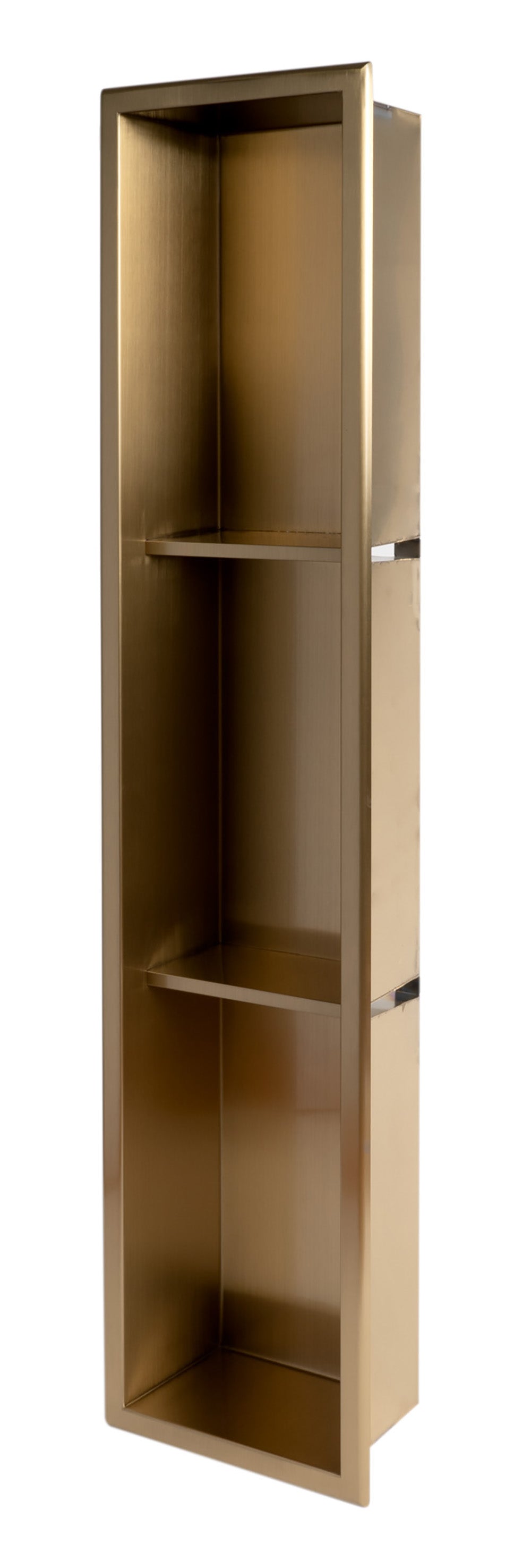 ALFI brand ABNP0836-BG 8" x 36" Brushed Gold PVD Stainless Steel Vertical Triple Shelf Shower Niche, 20 Gauge