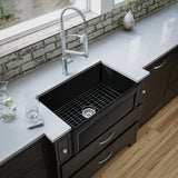 Karran Fireclay 30" Fireclay Farmhouse Sink with Accessories, Matte Black, FCP30SBMB